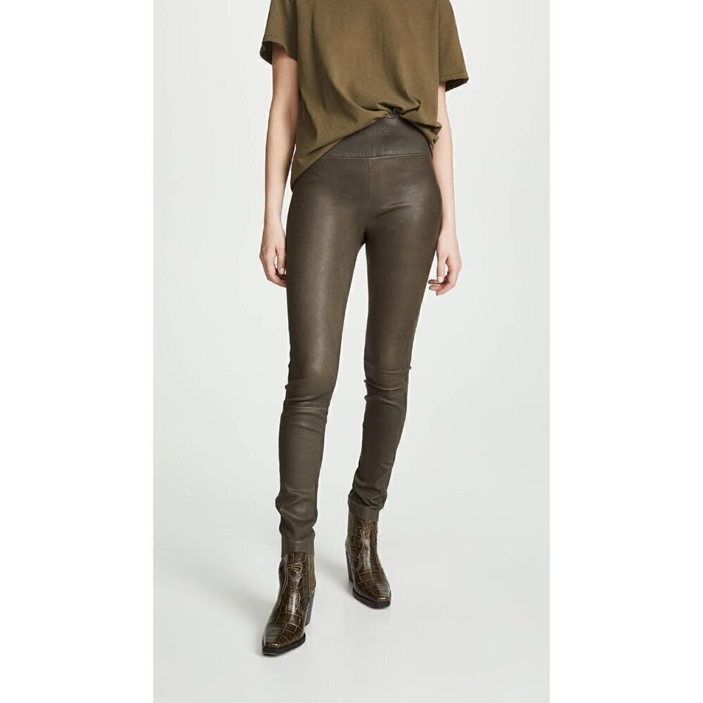 SPRWMN Leather Pull On High Waist Ankle Leggings Army Green Size XS